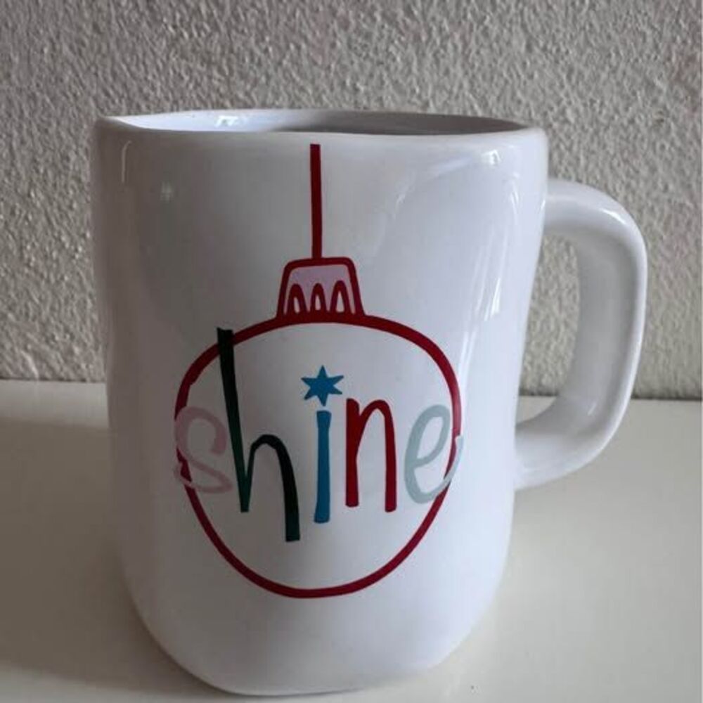 Pier 1 Imports "Shine" Christmas Ornament Large Coffee Mug 19 oz White Whimsical